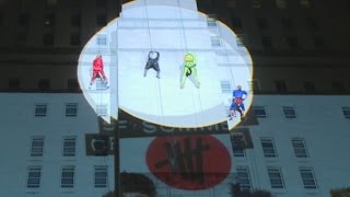 5 Seconds of Summer abseil down a building dressed as superheroes [upl. by Tait622]