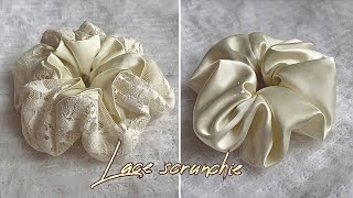 Lace scrunchie  how to make a trendy scrunchie  scrunchie tutorial  cute lace scrunchie ✨ [upl. by Nawyt688]