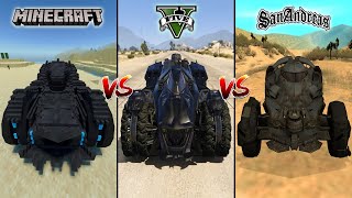 MINECRAFT BATMOBILE VS GTA 5 BATMOBILE VS GTA SAN ANDREAS BATMOBILE  WHICH IS BEST [upl. by Ahseikan223]