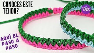 ⭐Cómo hacer pulseras de hilo FÁCILES en macramé Variación Nudo Plano dos colores 👫UNISEX DIY [upl. by Alexa542]