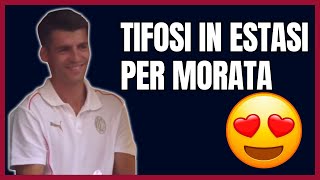 Alvaro MORATA si presenta ai tifosi del MILAN  CORI e APPLAUSI per il NUOVO centravanti [upl. by Gearard]