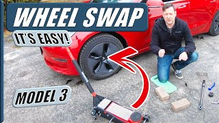 Tesla Model 3 Wheel Swap Winter Tires DIY at home [upl. by Odelle439]