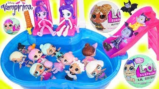 LOL Surprise Dolls Lil Sisters at Barbie Pool find Glitter Surprises [upl. by Agathe]