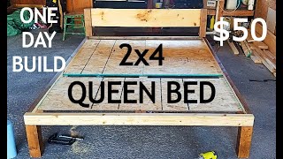 2x4s ONLY Queen Size Bed Frame ONE DAY BUILD [upl. by Hartwell]