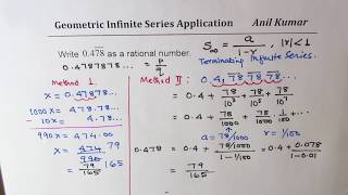 Write 04787878 Repeating Decimal as Rational Number Geometric Infinite Series [upl. by Ennasirk]