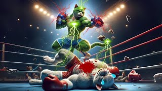 Giant Cat Boxing with Green Cat  Cat Vs Cat  White Cat Vs Green Cat  catlover aicats catstory [upl. by Sunny193]