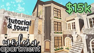 Building a 15k Modern Bloxburg APARTMENT in My Town  Exterior Build Tutorial WITH VOICE [upl. by Elohcim]