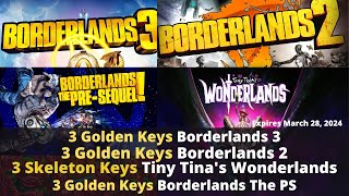 3 Golden Keys for BL2 BL3 and BL PS 3 Skeleton Keys TTWL Shift Code  Expires March 28 2024 [upl. by Enylecoj933]