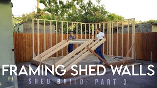 How to Frame Shed Walls  Shed Build Part 3 Build a Wall [upl. by Ahsias]