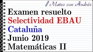 Examen resuelto Selectividad EBAU Cataluña Junio 2019  Matemáticas II [upl. by Cordle]