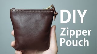 Making a HANDMADE Small Zipper Pouch  FREE PATTERN  Leather Coin Pouch  Leather Craft [upl. by Adel]