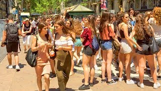 Barcelona Walk of La Rambla  Famous Tourist Street [upl. by Jehiah]