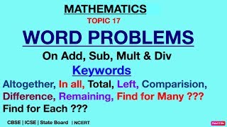 Word Problems on Addition Subtraction Multiplication amp DivisionSHORT KEYWORDSMATHS Class310 [upl. by Hemphill556]