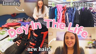 NEW Christian SAHM DAY IN THE LIFE  Thrifting  Discount Haul Cleaning New Hair  More [upl. by Kassel688]