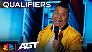 Orlando Leyba has the crowd laughing with this HILARIOUS standup comedy  Qualifiers  AGT 2023 [upl. by Jehius903]