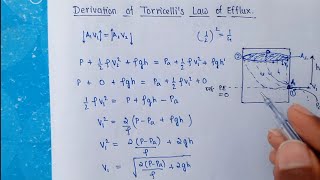 Derivation of Torricellis law of efflux [upl. by Sennahoj]