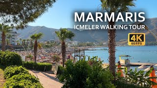 Icmeler Marmaris walking tour 4K 60 FPS  Icmeler beach and town centre walk in Turkey [upl. by Eicyaj]