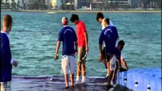 Federer Nadal Hit Tennis Balls On Court In Doha Bay [upl. by Amlas]