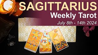 SAGITTARIUS WEEKLY TAROT READING quotA MESSAGE OUT OF THE BLUEquot July 8th to 14th 2024 weeklytarot [upl. by Hada]