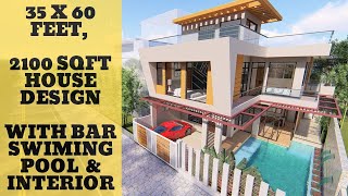 35X60 Feet  2100 SQFT House Design with Swimming Pool  House Interior Idea  ID034 [upl. by Bust]