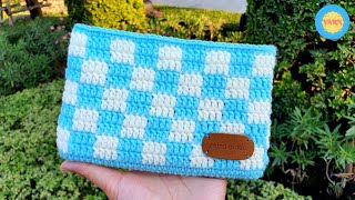 DIY CROCHET PURSE Bag Step by Step  Checkered Pattern  Crochet Gift Ideas  Vivi Berry DIY [upl. by Ebert]