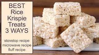 The BEST Rice Krispie Treats EVER 3 EASY Ways Stovetop Microwave Marshmallow Fluff [upl. by Amilas750]