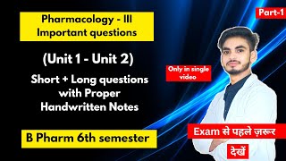 Pharmacology 6th semester important questions। B Pharm। Short and long Questions। Part1। Shahruddin [upl. by Spaulding231]