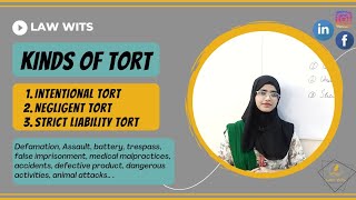 Kinds of Tort  Intentional Tort  Negligent Tort  Strict Liability Tort  Classification of Tort [upl. by Sadnalor]