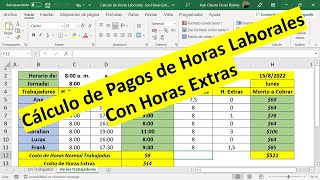 Cálculos de Pagos de Horas Laborales con Horas Extras con Excel  Plantilla Descargable [upl. by Noscire]