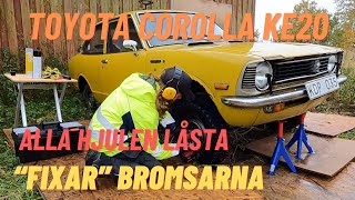 Del 6  1978 Toyota Corolla Deluxe KE20 Kan vi få bilen att rulla tar mig an bromsarna [upl. by Uamak]