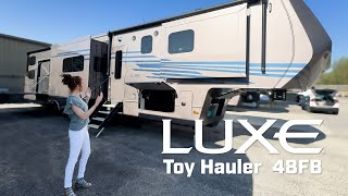 A True FourSeason Luxury Toy Hauler camping rvlife luxefifthwheel fulltimerv gorving [upl. by Larred846]