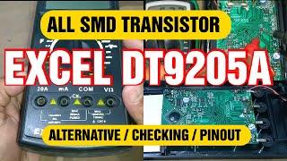 Excel DT9205A multimeter circuit board all transistor checking alternative pinout and details [upl. by Hgielram479]