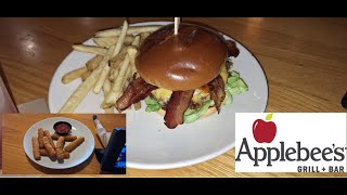 MukbangMonday Applebees Whole Lotta Bacon burger with fries and Fried Mozzarella sticks [upl. by Dranyer566]