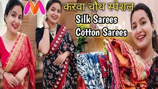 Karwachauth Special MYNTRA Sarees Haul  Myntra Saree Haul  Myntra Silk Saree Cotton Saree [upl. by Eetak]