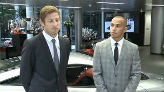 Ron Dennis Lewis Hamilton amp Jenson Button Open McLaren Flagship Showroom in London [upl. by Nodnek]