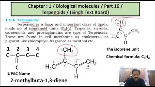 Chapter 1   Biological Molecules  Part 16  Terpenoids  Terpenes  Sindh Text Board [upl. by Rhoads]