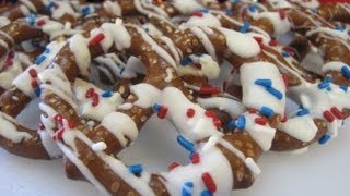 PATRIOTIC Chocolate Covered Homestyle Pretzels w Sprinkles  Learn how to make [upl. by Anot426]