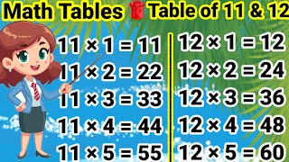 Table of 11 and 12 11 aur 12 ka Table 11 ka Table 12 ka Table Pahada 11 aur 12 tableof11and12 [upl. by Mullen]