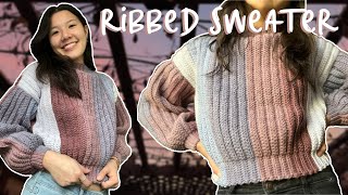 Easy Crochet Ribbed Pullover Sweater Tutorial [upl. by Sirrah]