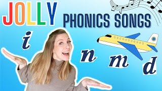 Jolly Phonics  Set 2  Animated Songs with WORDS and ACTIONS  letters i n m d [upl. by Losse]