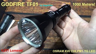 GODFIRE TF01 Flashlight Thrower Kit Review OSRAM LED 1371 Lumens 21700 1000 Meter Throw [upl. by Daisy]