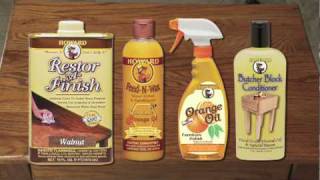 Howard Products Demonstration RestorAFinish FeedNWax Orange Oil and Butcher Block Conditioner [upl. by Eseneg]