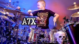 WELCOME TO THE FAMILY  A7X 9 year old Drummer Drum Cover by Avery Drummer Molek [upl. by Assirram]