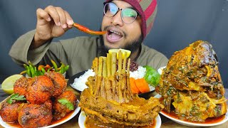 SPICY MUTTON CHAAP CURRY AND EGG GHEE ROAST CURRY ROHU FISH HEAD CURRY WITH RICE EATING SHOW [upl. by Kannan]