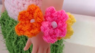 Aloha Hula Doll  Part 2 Floral Wristband  Red Heart Yarn Crochet Pattern [upl. by Esinahs]