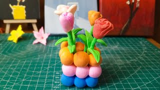 Super Clay Craft Idea  Clay Flower with vase Crafting tutorial [upl. by Neram]