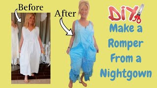 Turning a thrifted nightgown into a bloomers romper Sewing tutorial [upl. by Harbert]