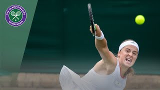 Jelena Ostapenko hits Alize Cornet with a serve and wins point  Wimbledon 2019 [upl. by Cirri]