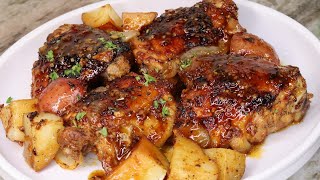 Honey Garlic Baked chicken Thighs Recipe  How To Make Oven Baked Honey Garlic Chicken Thighs [upl. by Olympie]