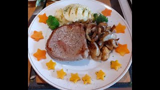 Beef medallion steak 21 days maturedserved with mushrooms and onions [upl. by Godderd210]